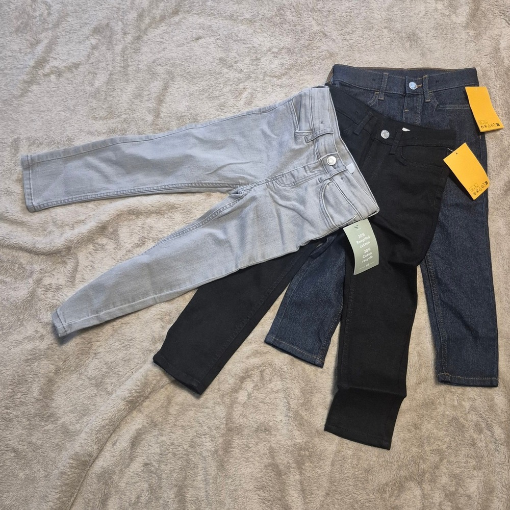 HM Kids Slim Fit Jeans Bundle 3 Pack Grey Black Dark Blue Denim Toddler 4T NWT